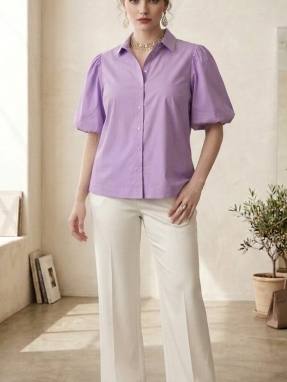 Hinson Wu Lavender Blouse with Puff Sleeves